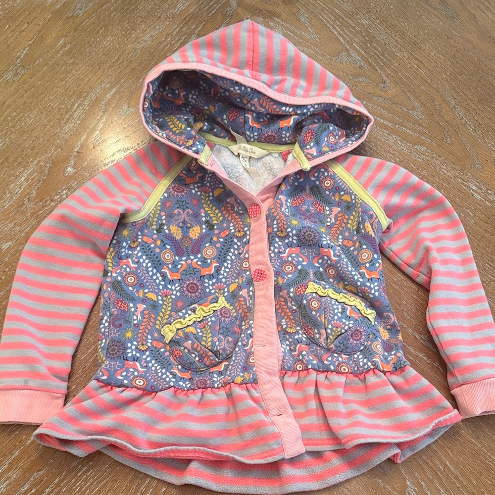 Matilda Jane Coral Pink Striped Hooded Jacket with Floral Paneling